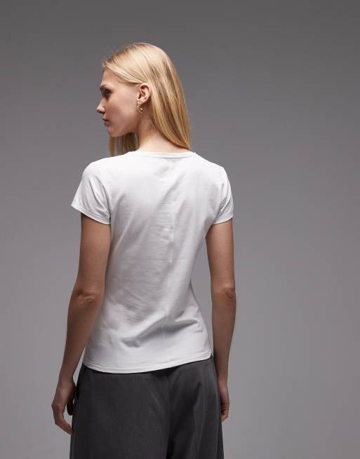 ARKET – Biały, dopasowany T-shirt ze stretchem, 4 z 4