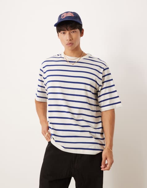 ARKET – Blå och vit, randig, tunn t-shirt i oversize av jersey - view 1