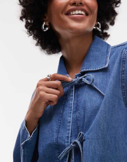 ARKET - Blå skjortejakke med bindebånd foran i denim, 3 af 4