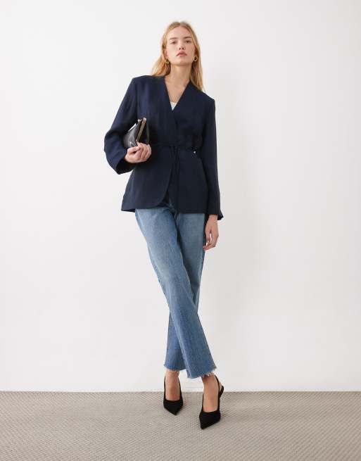 ARKET blazer avvolgente con dettaglio annodato in blu navy, 1 di 4
