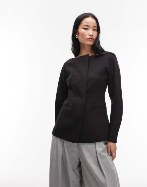 ARKET - Blazer van wolmix met boothals in zwart - view 1