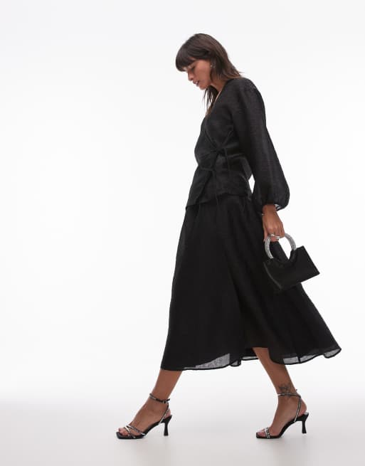 ARKET - Blouse cache-cœur en brocart avec manches bouffantes et détail noué - Noir