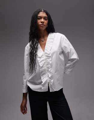 Arket ARKET blouse with frill front in off white
