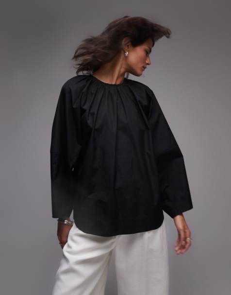 ARKET blouse with sculptural sleeves and gathered back detail in black - view 1