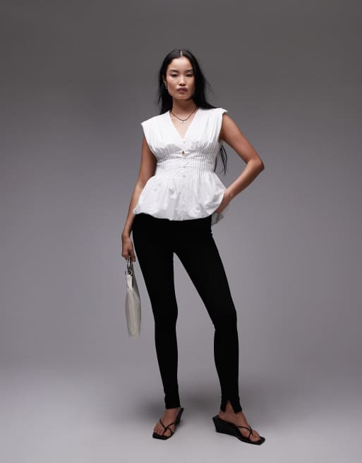 ARKET - Blusa bianca in popeline di cotone con pinces e vita stile corsetto