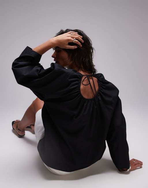 ARKET - Blusa nera con maniche strutturate e dettaglio raccolto sul retro, 2 di 4