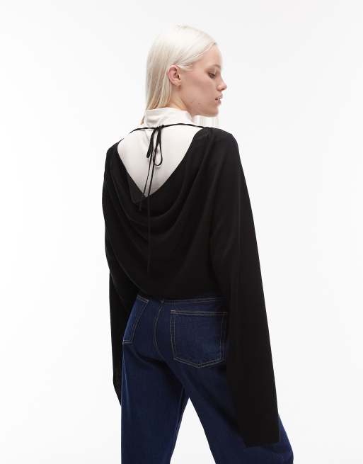 ARKET boat neck long sleeve cape top in black, 3 of 4
