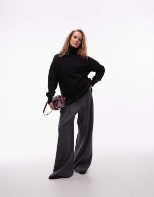 Arket Boiled Wool Blend Sweater With Polo Collar In Black