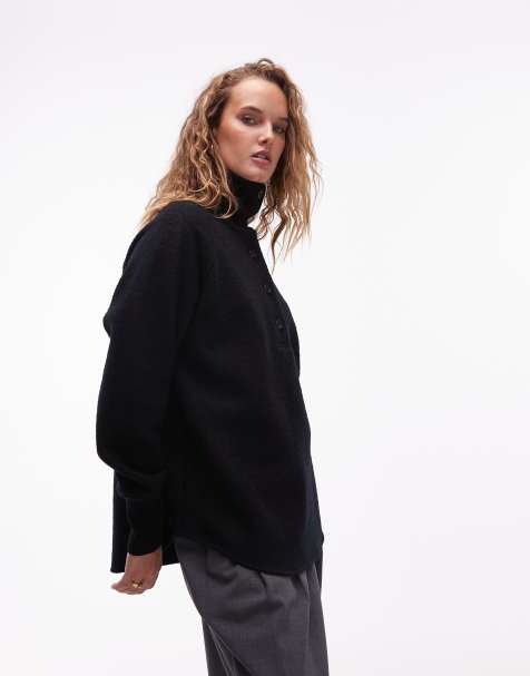 ARKET boiled wool sweater with polo collar in black - view 1