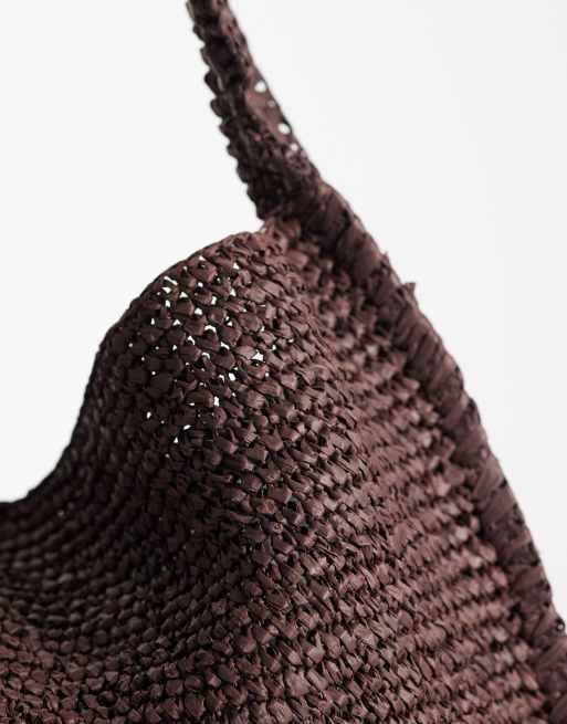ARKET - Bolso de hombro marrón oscuro de rafia de paja, 3 de 4