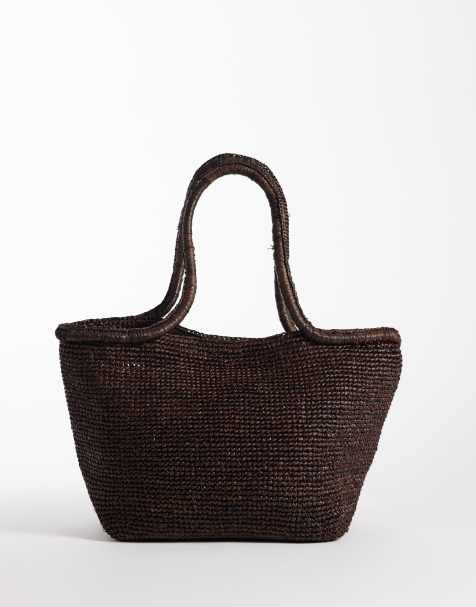 ARKET - Bolso tote marrón oscuro mediano de paja de rafia - view 1