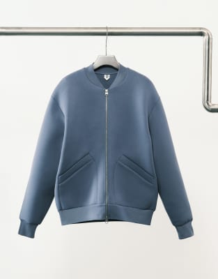 Bomberjacke aus reiner Baumwolle in Mittelblau mit Reißverschluss Blau L