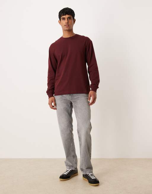 ARKET - Bordeaux højhalset oversized T-shirt med lange ærmer i ren bomuldsjersey , 2 af 5
