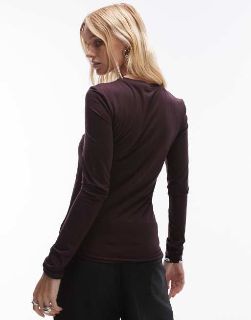 ARKET - Bordeaux tætsiddende overdel med super-stretch og lange ærmer i jersey, 3 af 4