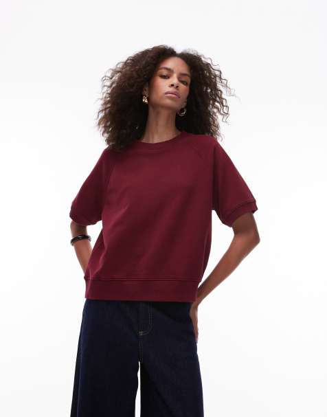 ARKET – Bordowa bluza z krótkimi rękawami, z miękkiego materiału frotté - view 1
