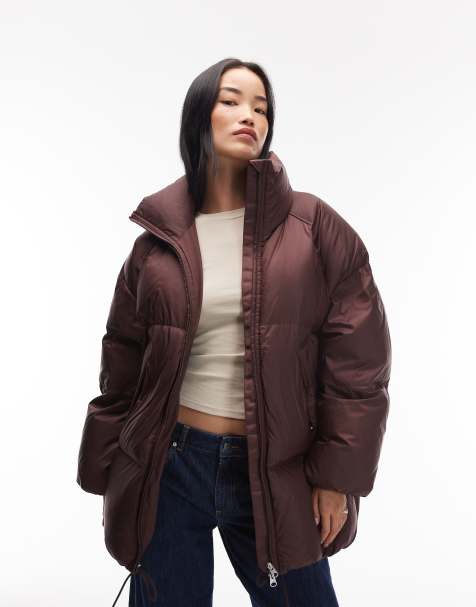 ARKET down puffer long line jacket in burgundy wine
