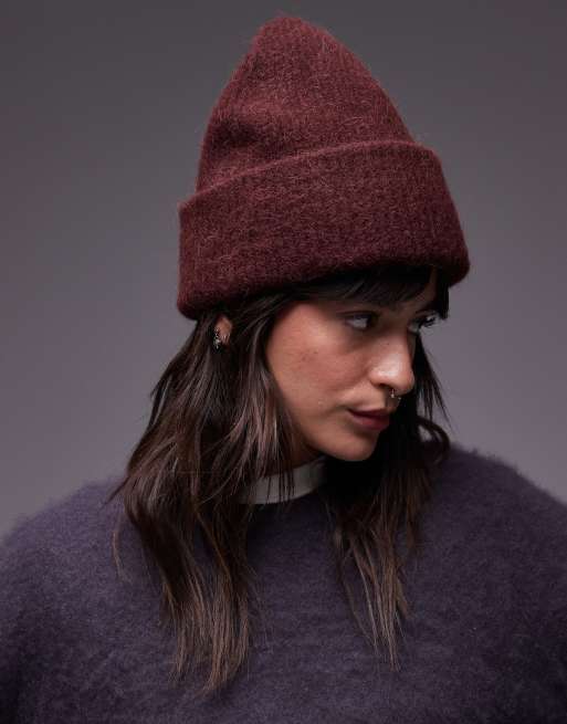 ARKET – Bordowa podwójnie wywijana czapka beanie z domieszką wełny z alpaki