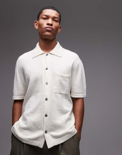 ARKET boucle textured knitted short sleeve shirt in off white - view 1
