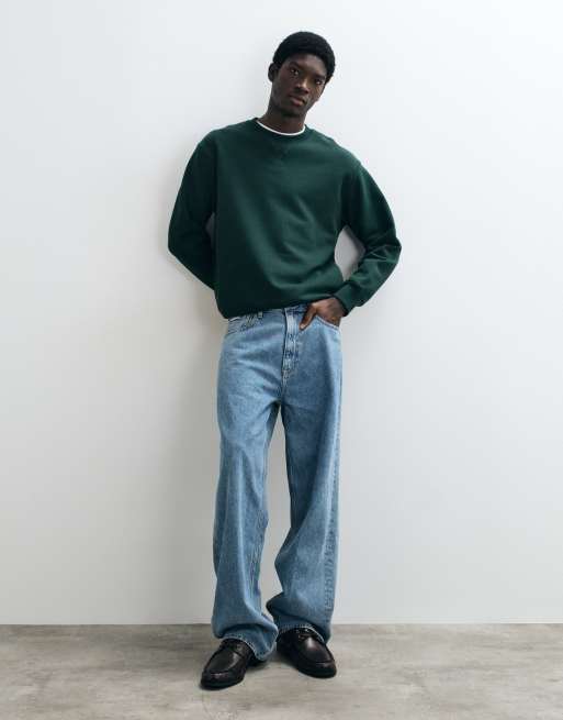 ARKET boxy fit cotton crew neck sweater in dark green, 2 of 5