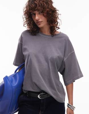 boxy T-shirt in washed gray-Black