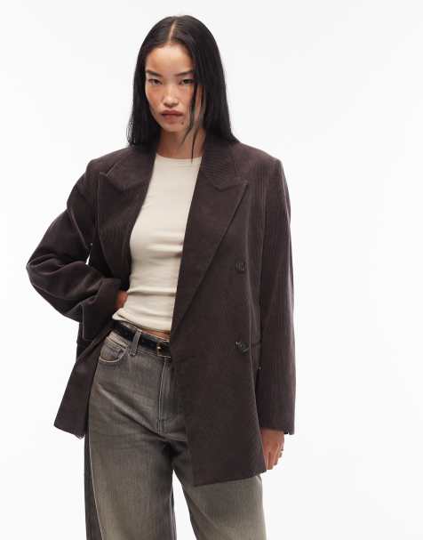 ARKET cord double breasted blazer coat in brown