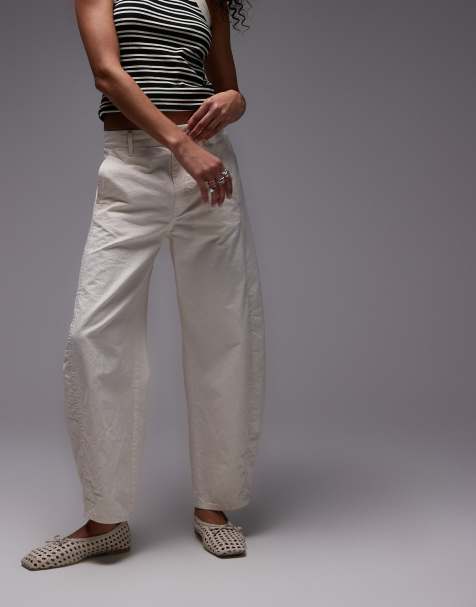 ARKET - Broek met linnenlook en wijde ronde pijpen en panelen in crème - view 1