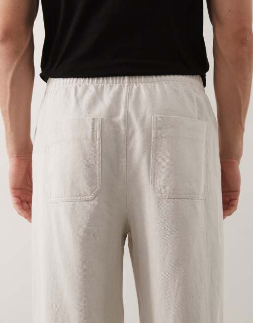 ARKET - Broek van zuiver katoen met wijde pijpen en elastische taille in gebroken wit, 4 van 7