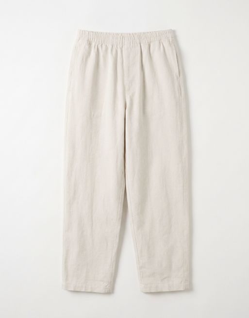 ARKET - Broek van zuiver katoen met wijde pijpen en elastische taille in gebroken wit, 6 van 7