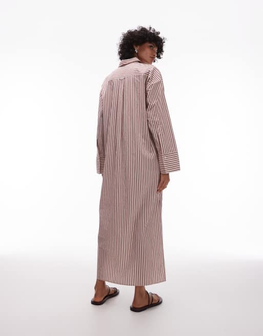 ARKET – Brunrandig skjortklänning i bomull och maxilängd med panelsydda ärmar och sidoslits, 3 av 4