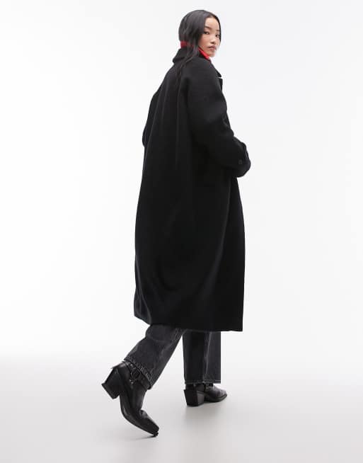 Arket Brushed Wool Blend Oversized Midi Coat in Black