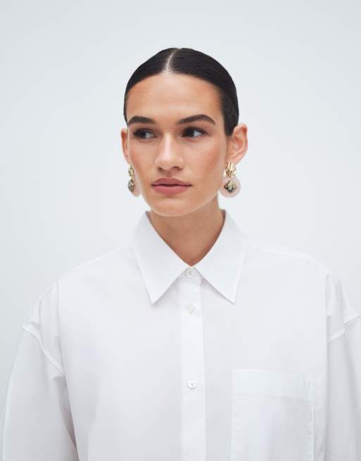 ARKET bubble hem shirt in white, 3 of 4