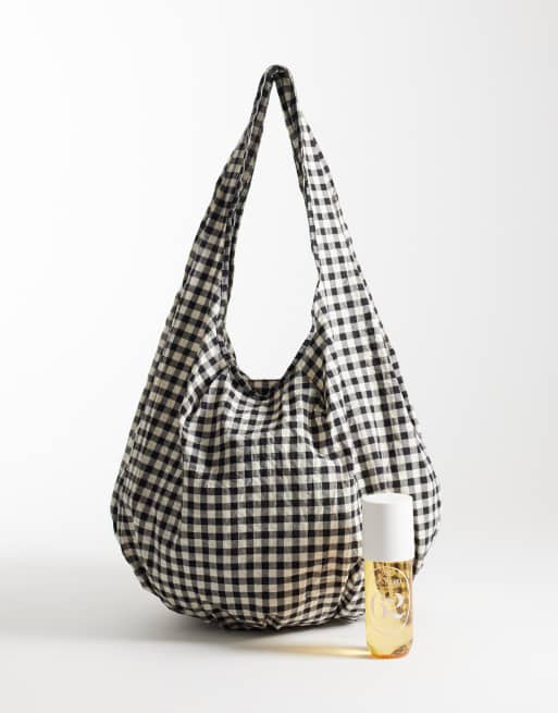 ARKET - Cabas pliable en pur coton à carreaux vichy - Beige et noir, 2 de 4