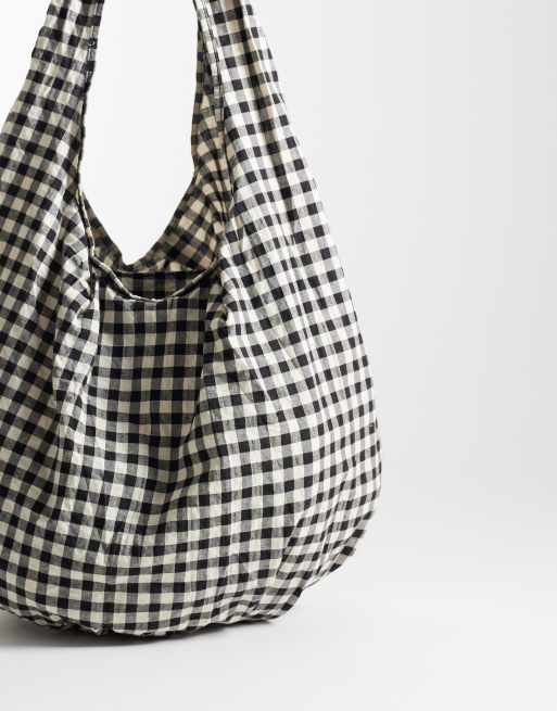 ARKET - Cabas pliable en pur coton à carreaux vichy - Beige et noir, 4 de 4