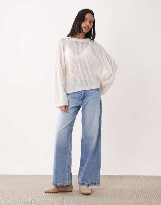 ARKET cable knit crew neck sweater in white, 2 of 4