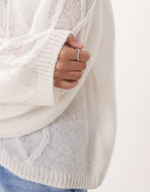 ARKET cable knit crew neck sweater in white, 4 of 4