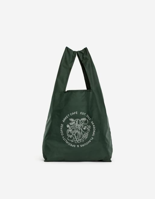ARKET – Cafe – Ciemnozielona torba tote typu shopper, unisex, ze wzorem 