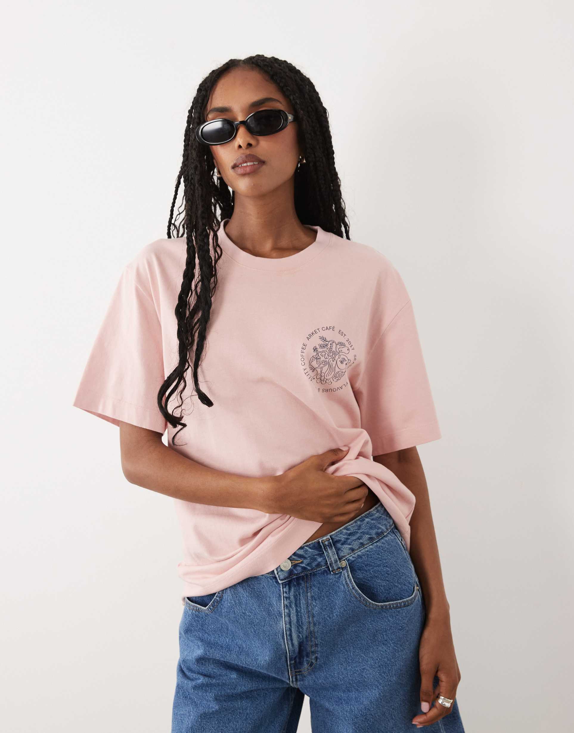 arket cafe short sleeve t-shirt with front print in light pink