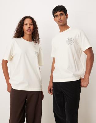 Arket Cafe Unisex Front Print T-shirt In White