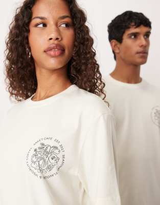 Arket Cafe Unisex Front Print T-shirt In White