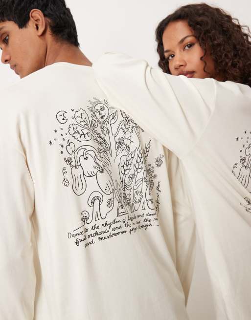 ARKET Cafe Unisex long sleeve back printed t-shirt in white, 3 of 4