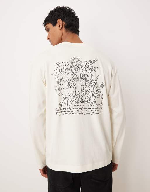 ARKET Cafe Unisex long sleeve back printed t-shirt in white, 4 of 4