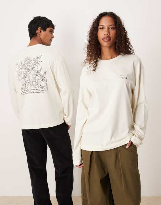 ARKET Cafe unisex long sleeved back printed t-shirt in white