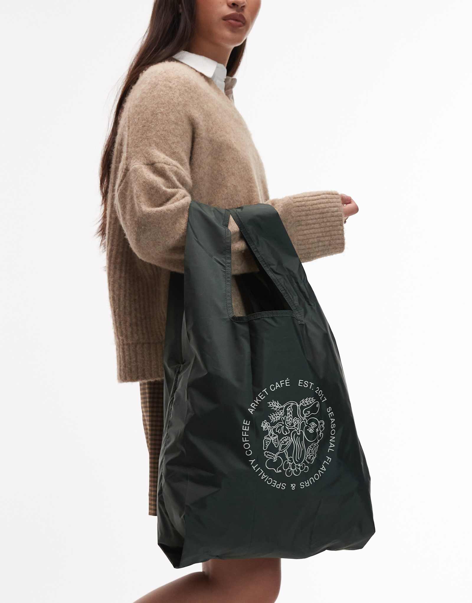 Мужская сумка-тоут ARKET Cafe с принтом темно-зеленого цвета 