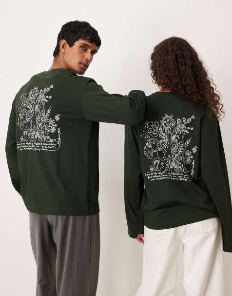 ARKET - Cafe - Unisex T-shirt met lange mouwen en print op de rug in groen - view 1