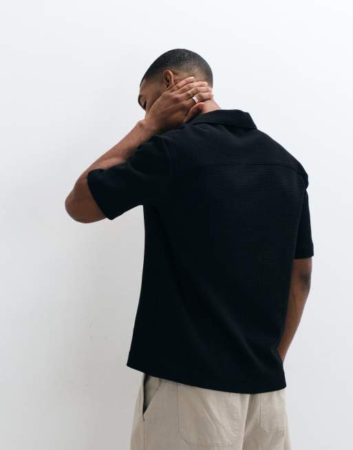 ARKET camicia a maniche corte in jersey waffle nera, 4 di 5