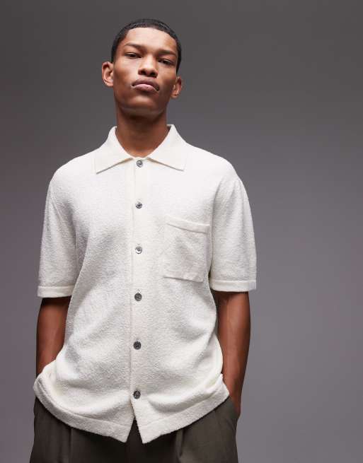 ARKET - Camicia a maniche corte in maglia bouclé testurizzata bianco sporco