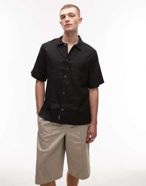 ARKET - Camicia a maniche corte nera in lino con tasca sul davanti - view 1