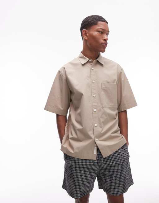 ARKET - Camicia beige chiaro in popeline di cotone a maniche corte