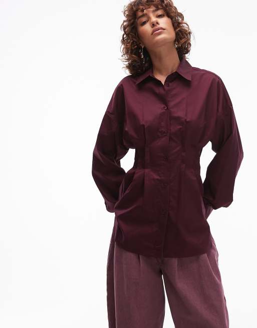 ARKET - Camicia color vino bordeaux con vita stile corsetto