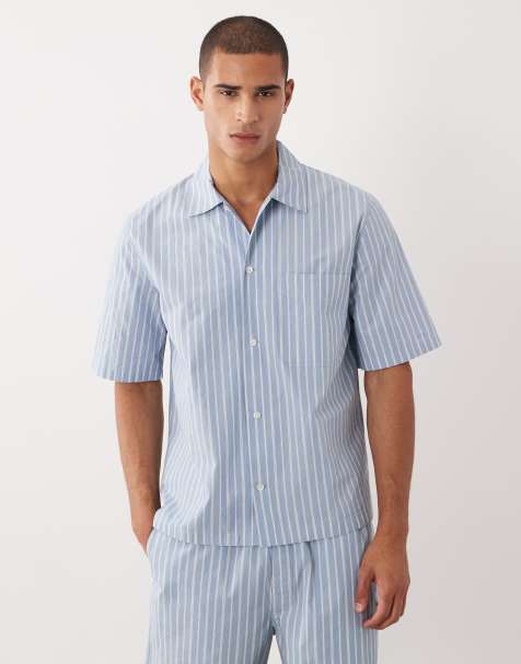 ARKET - Camicia da casa in puro cotone a righe blu e bianche in coordinato - view 1